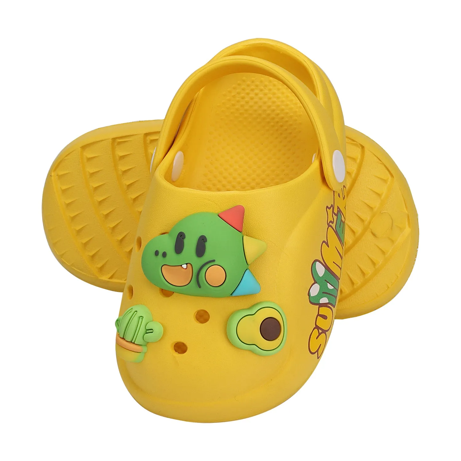 DINOSAUR & FRUIT APPLIQUE CLOGS - YELLOW