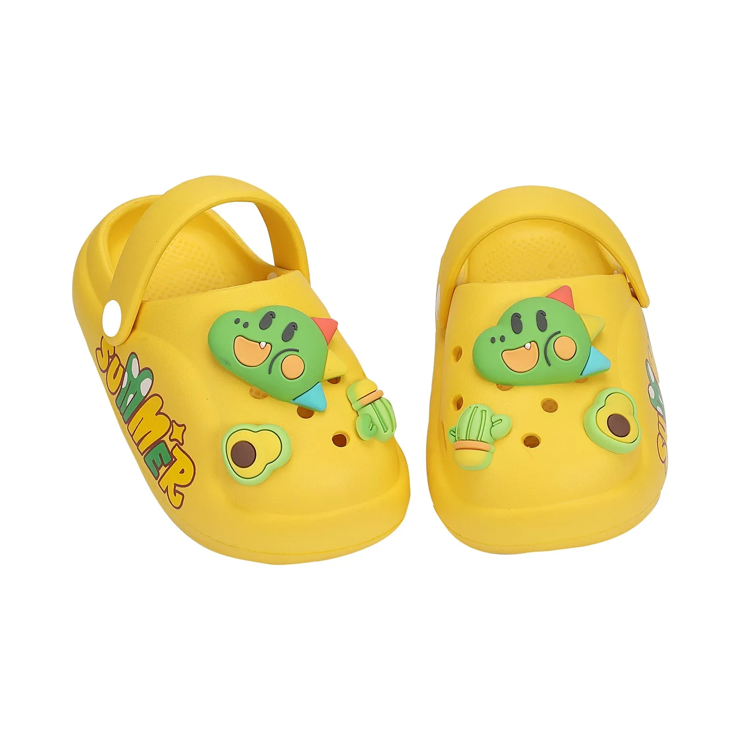 DINOSAUR & FRUIT APPLIQUE CLOGS - YELLOW