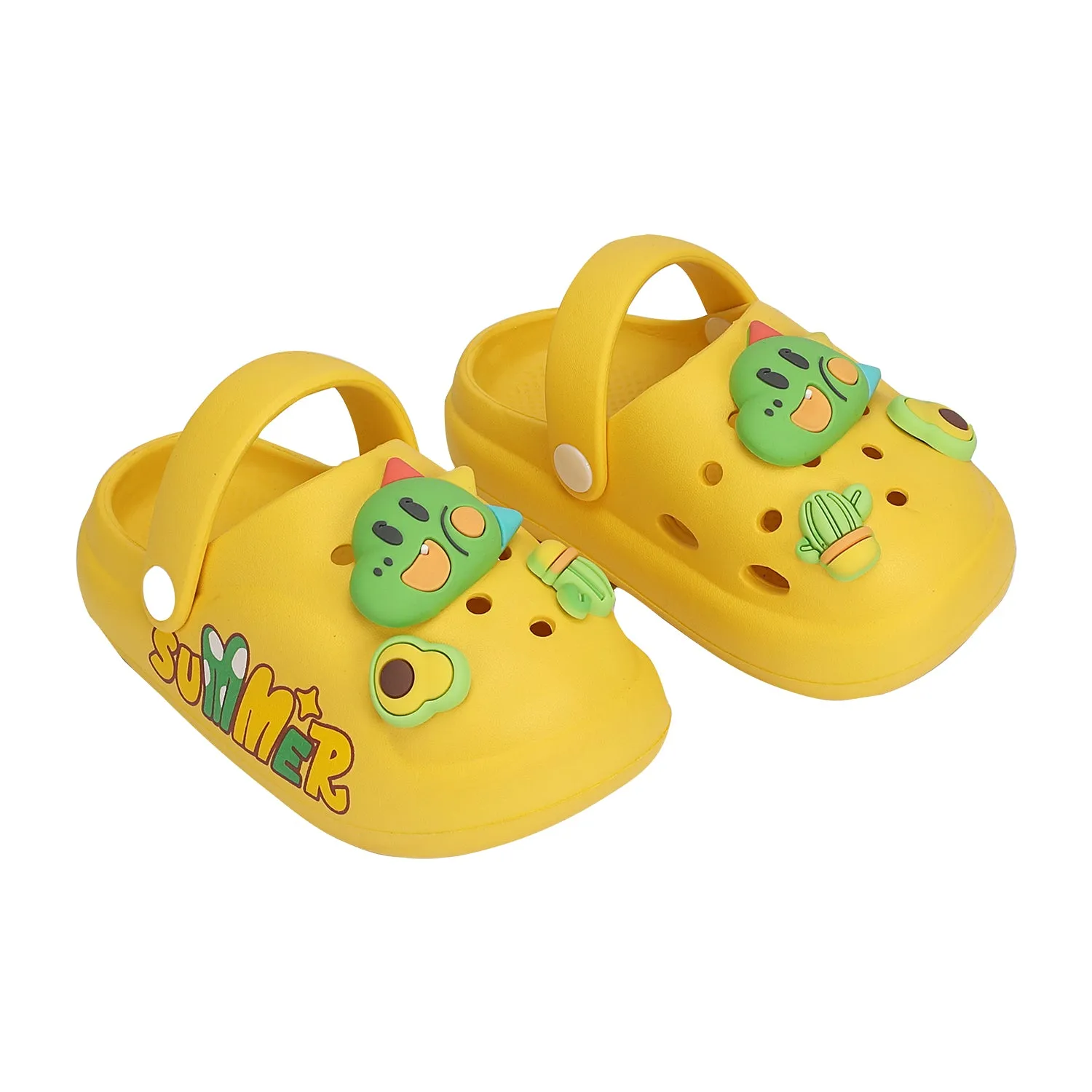DINOSAUR & FRUIT APPLIQUE CLOGS - YELLOW