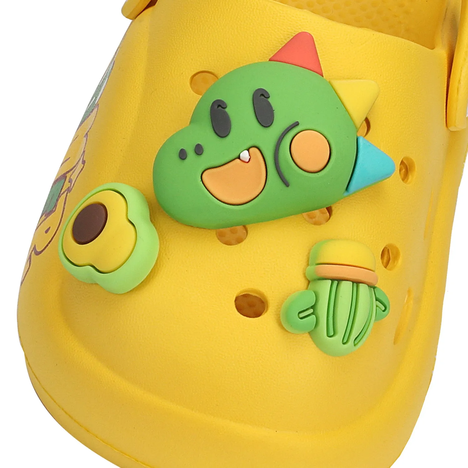 DINOSAUR & FRUIT APPLIQUE CLOGS - YELLOW