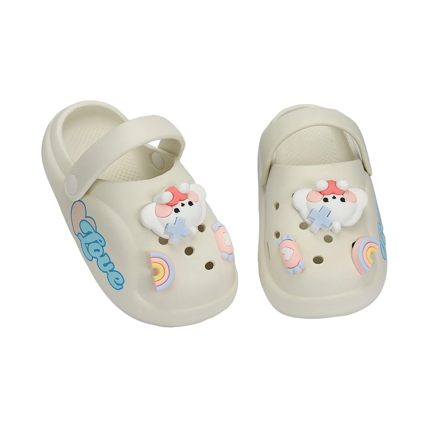 DOLL & RAINBOW APPLIQUE CLOGS - WHITE