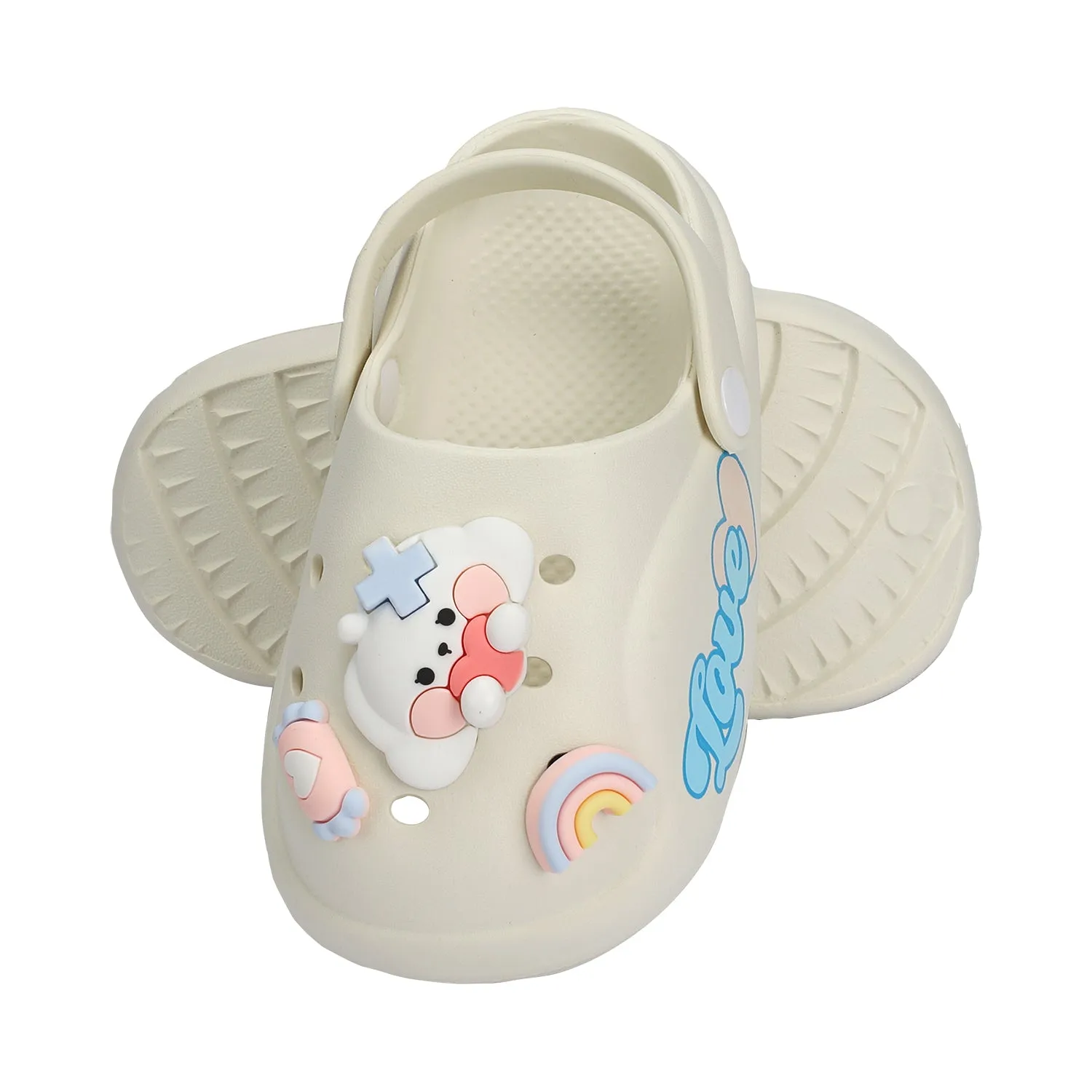 DOLL & RAINBOW APPLIQUE CLOGS - WHITE