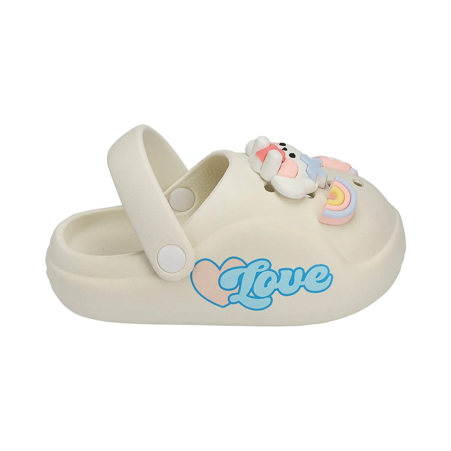 DOLL & RAINBOW APPLIQUE CLOGS - WHITE
