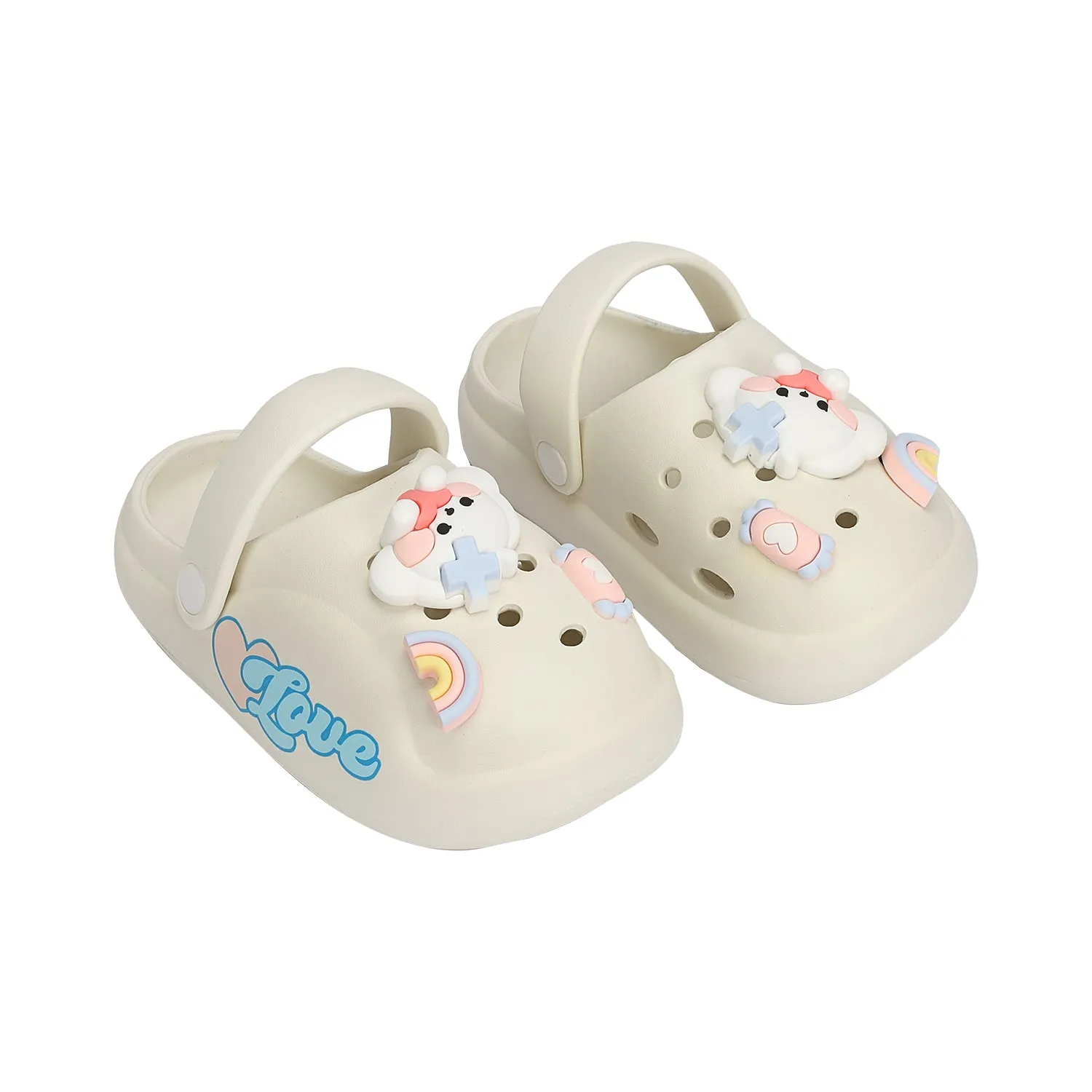 DOLL & RAINBOW APPLIQUE CLOGS - WHITE