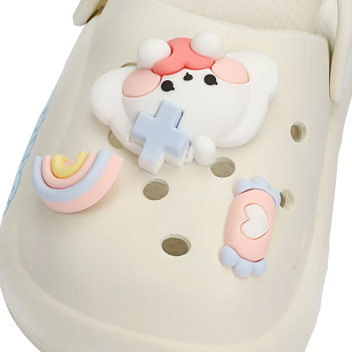 DOLL & RAINBOW APPLIQUE CLOGS - WHITE