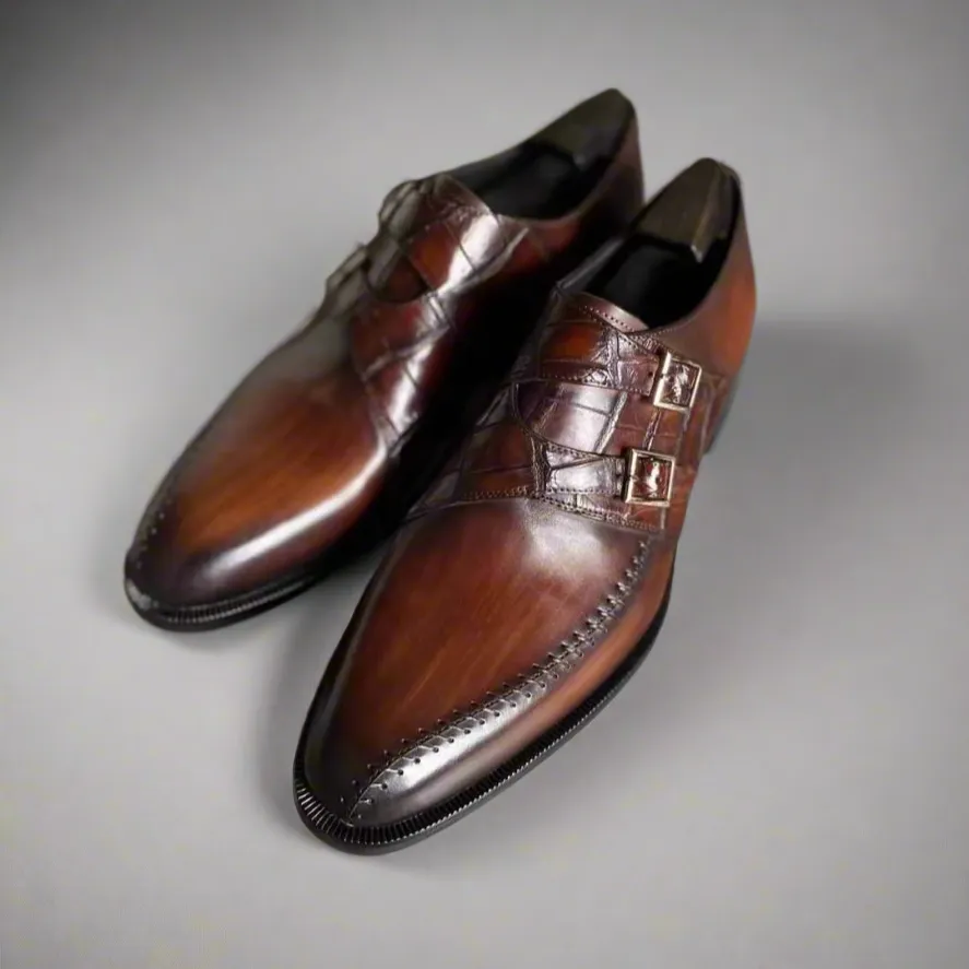 Double Monk Croc Trim Loafer