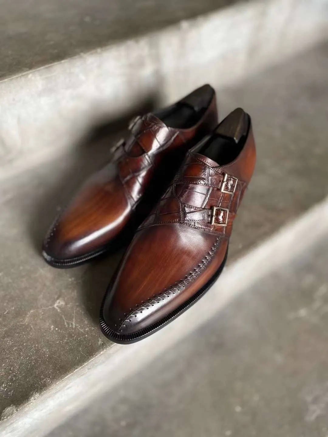 Double Monk Croc Trim Loafer