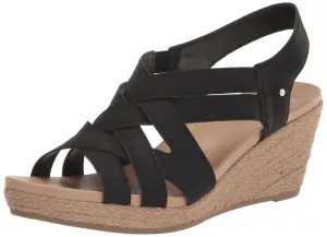 Dr. Scholl's Shoes Women's Everlasting Espadrille Platform Wedge Sandal,Black Smooth,6