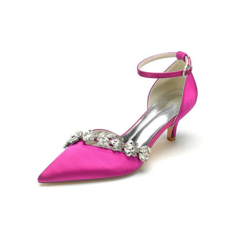 Elegant Pointed Toe Rhinestone Kitten Heels