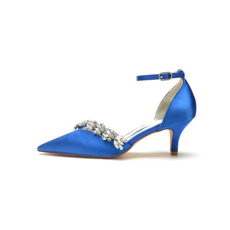 Elegant Pointed Toe Rhinestone Kitten Heels