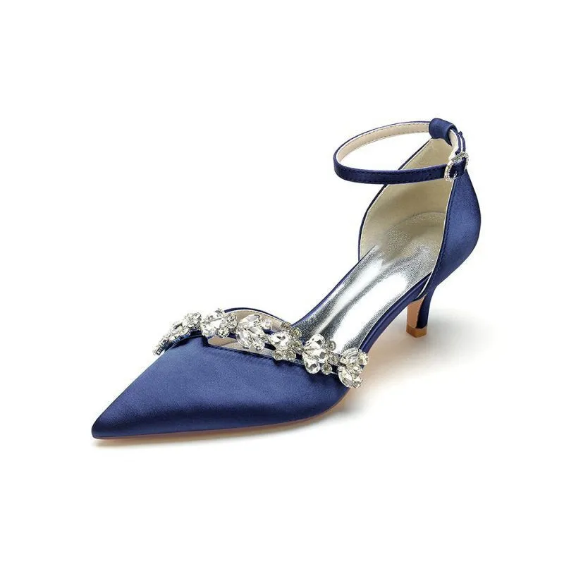 Elegant Pointed Toe Rhinestone Kitten Heels