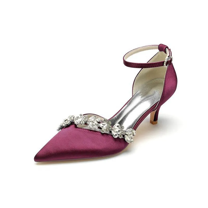 Elegant Pointed Toe Rhinestone Kitten Heels