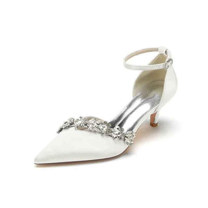 Elegant Pointed Toe Rhinestone Kitten Heels