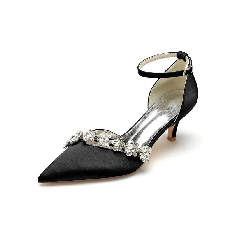Elegant Pointed Toe Rhinestone Kitten Heels
