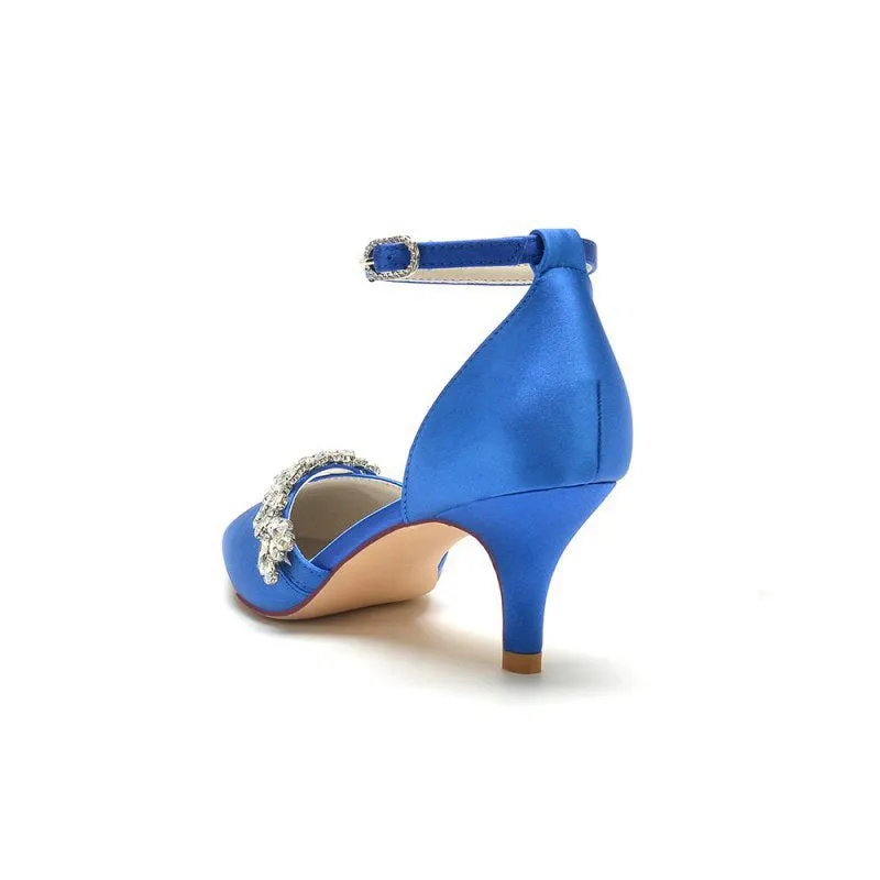 Elegant Pointed Toe Rhinestone Kitten Heels
