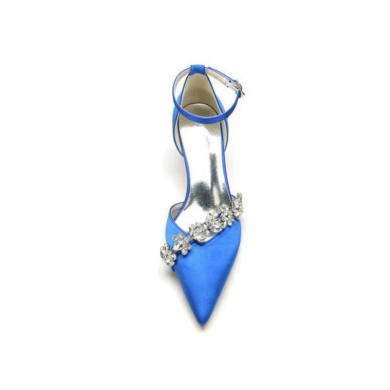 Elegant Pointed Toe Rhinestone Kitten Heels