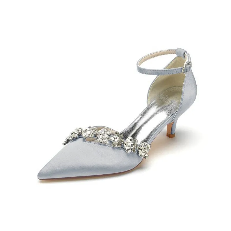 Elegant Pointed Toe Rhinestone Kitten Heels