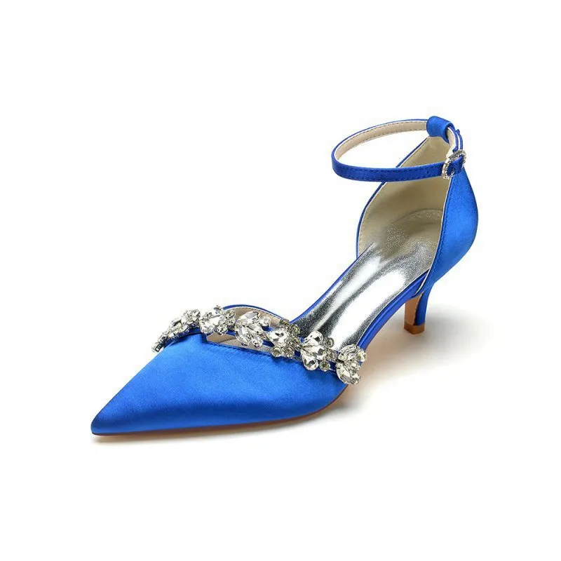 Elegant Pointed Toe Rhinestone Kitten Heels