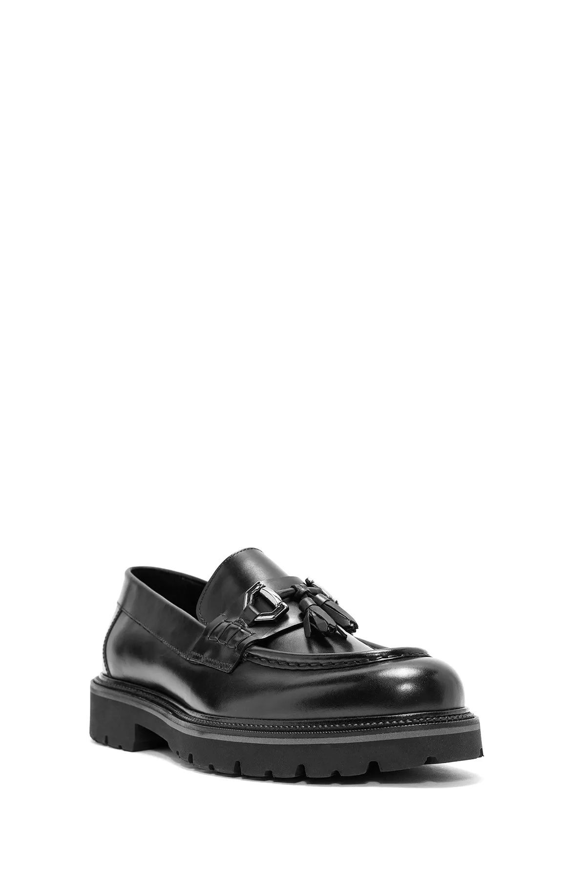 Erkek Siyah Püsküllü Deri Casual Loafer