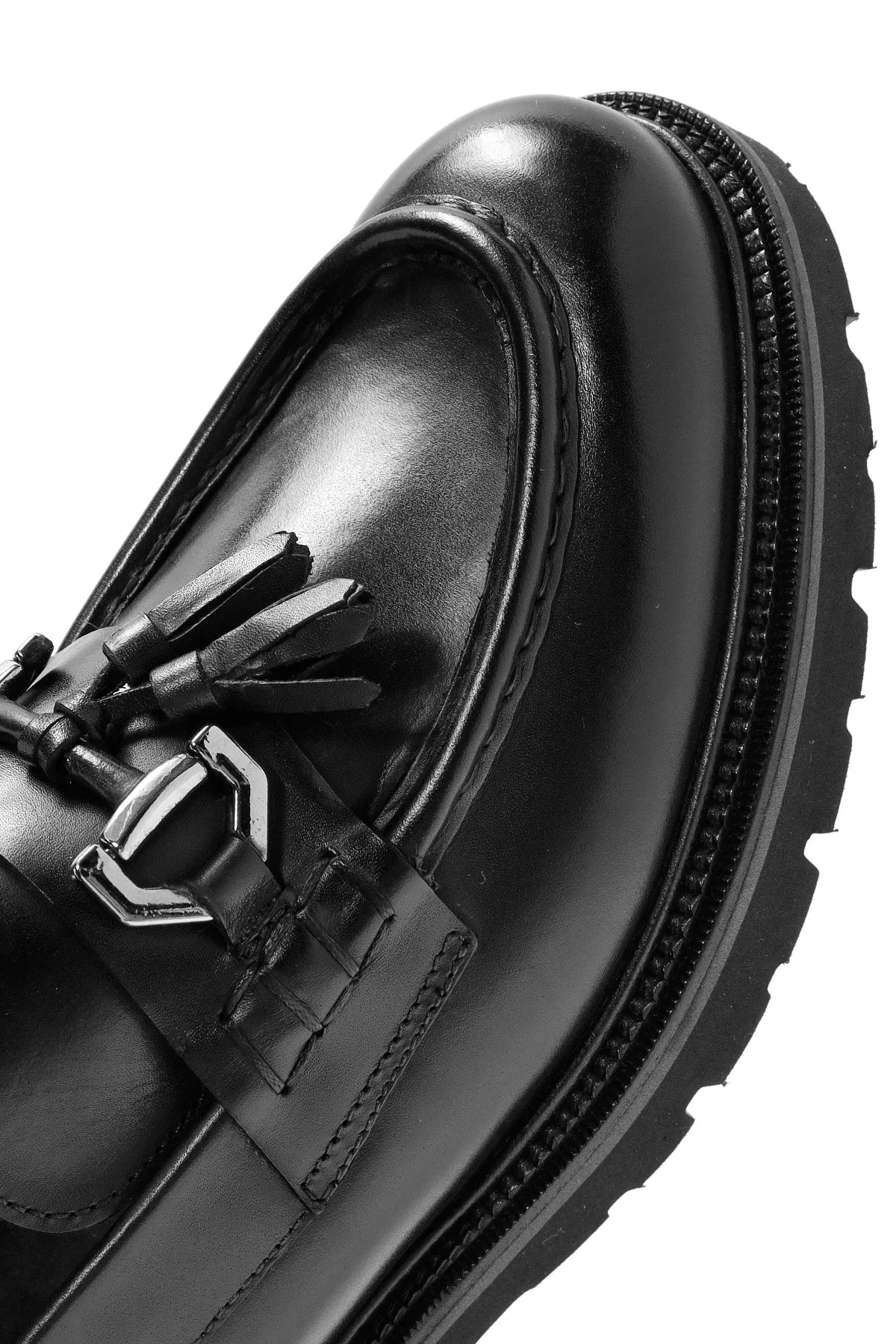 Erkek Siyah Püsküllü Deri Casual Loafer