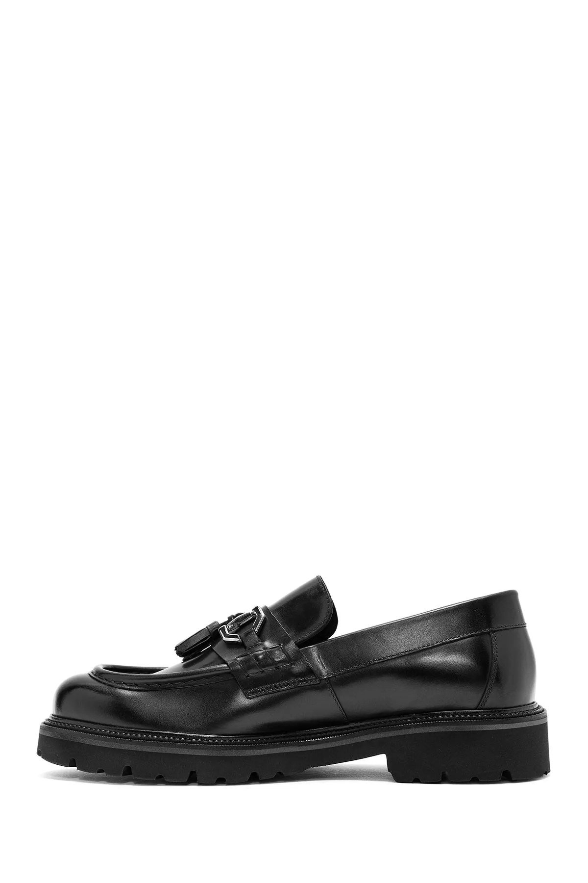 Erkek Siyah Püsküllü Deri Casual Loafer