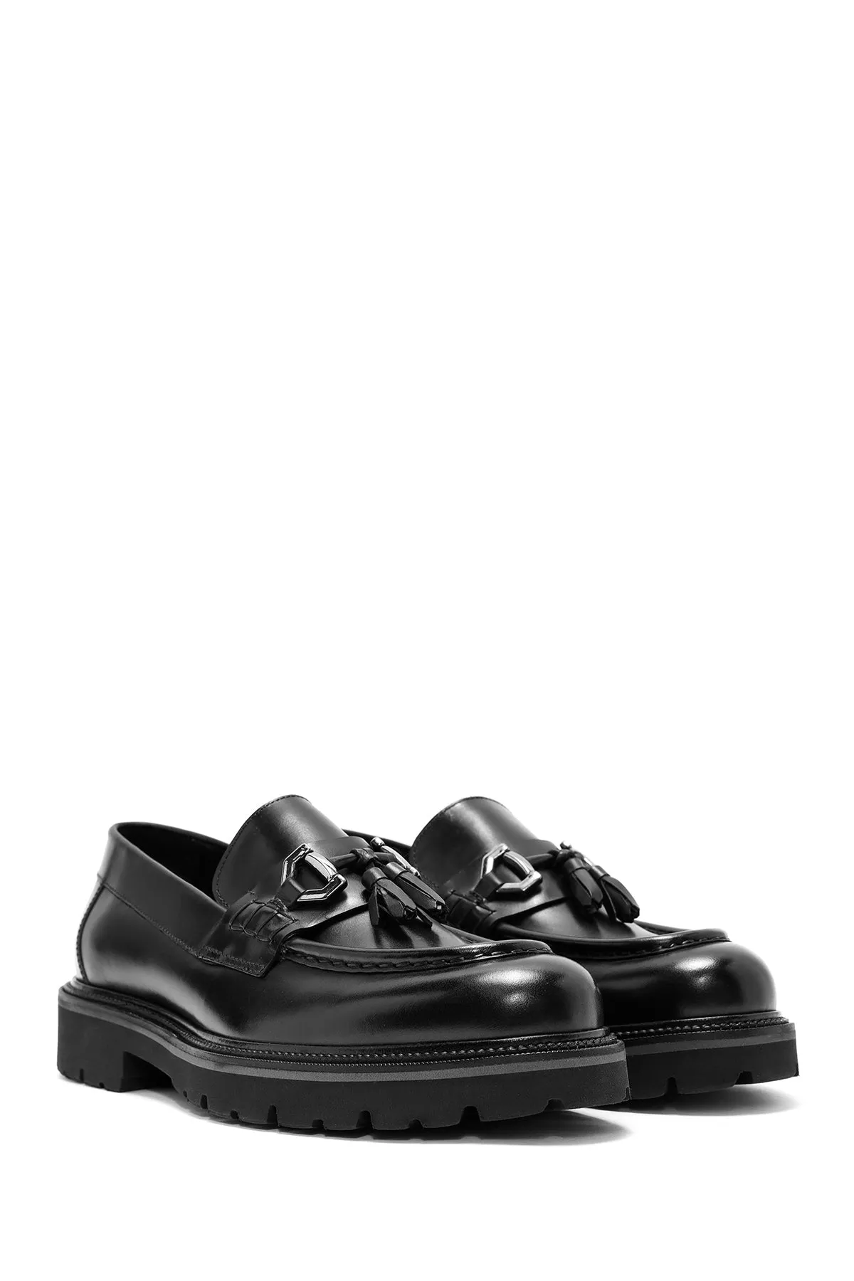 Erkek Siyah Püsküllü Deri Casual Loafer