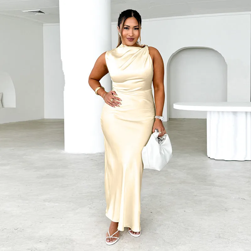 Glamorous One-Shoulder Satin Fishtail Maxi Dress
