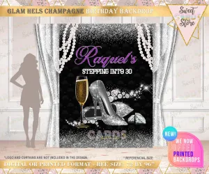 High Heels pearls diamonds birthday backdrop, Heels and pearls backdrop, Glam Backdrop, Glam Birthday backdrop, Heels pearls banner