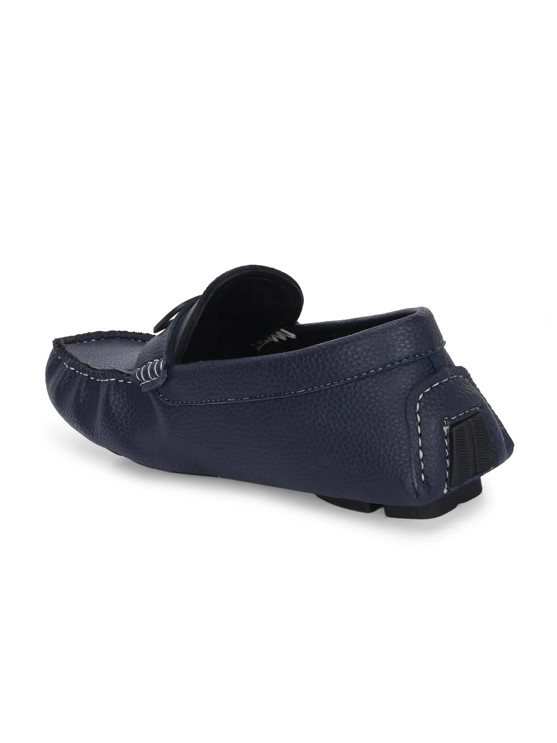 Hitz Men's Blue Leather Casual Loafers