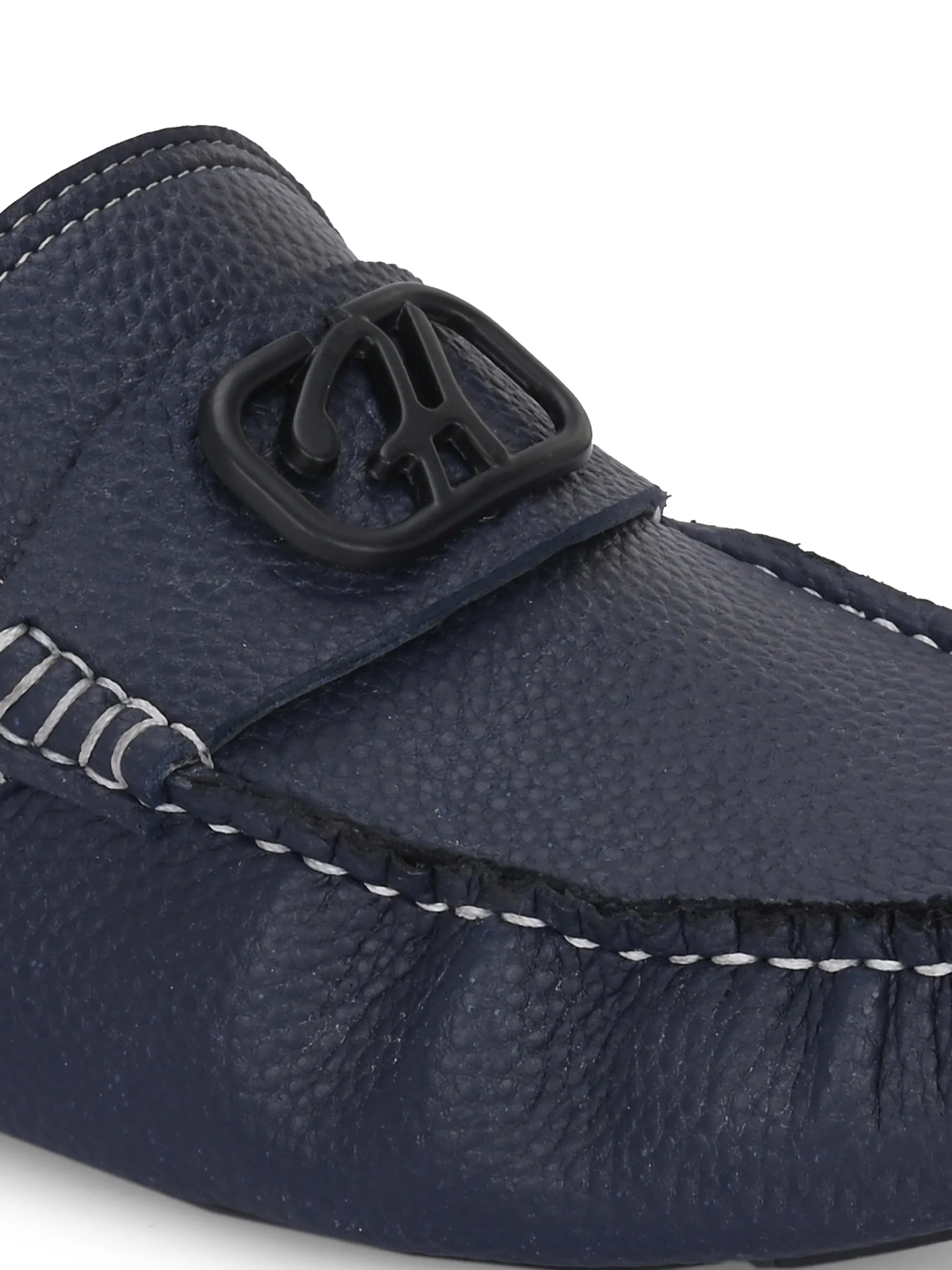 Hitz Men's Blue Leather Casual Loafers
