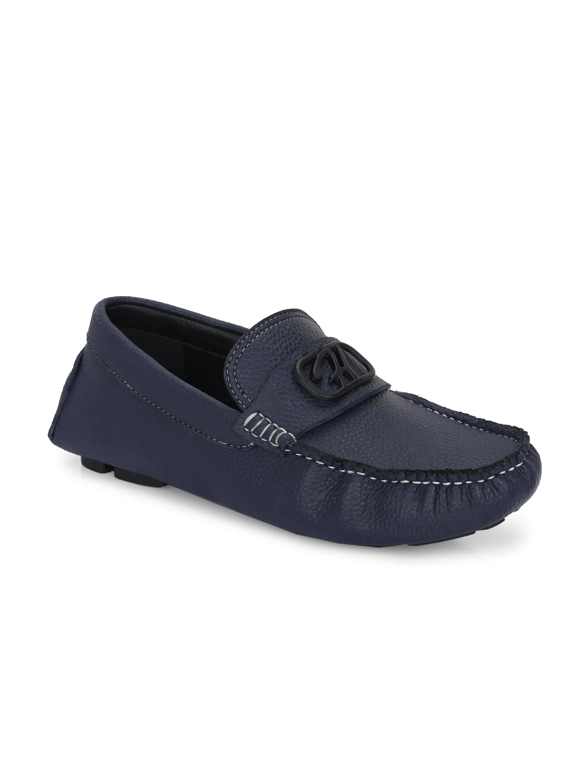 Hitz Men's Blue Leather Casual Loafers