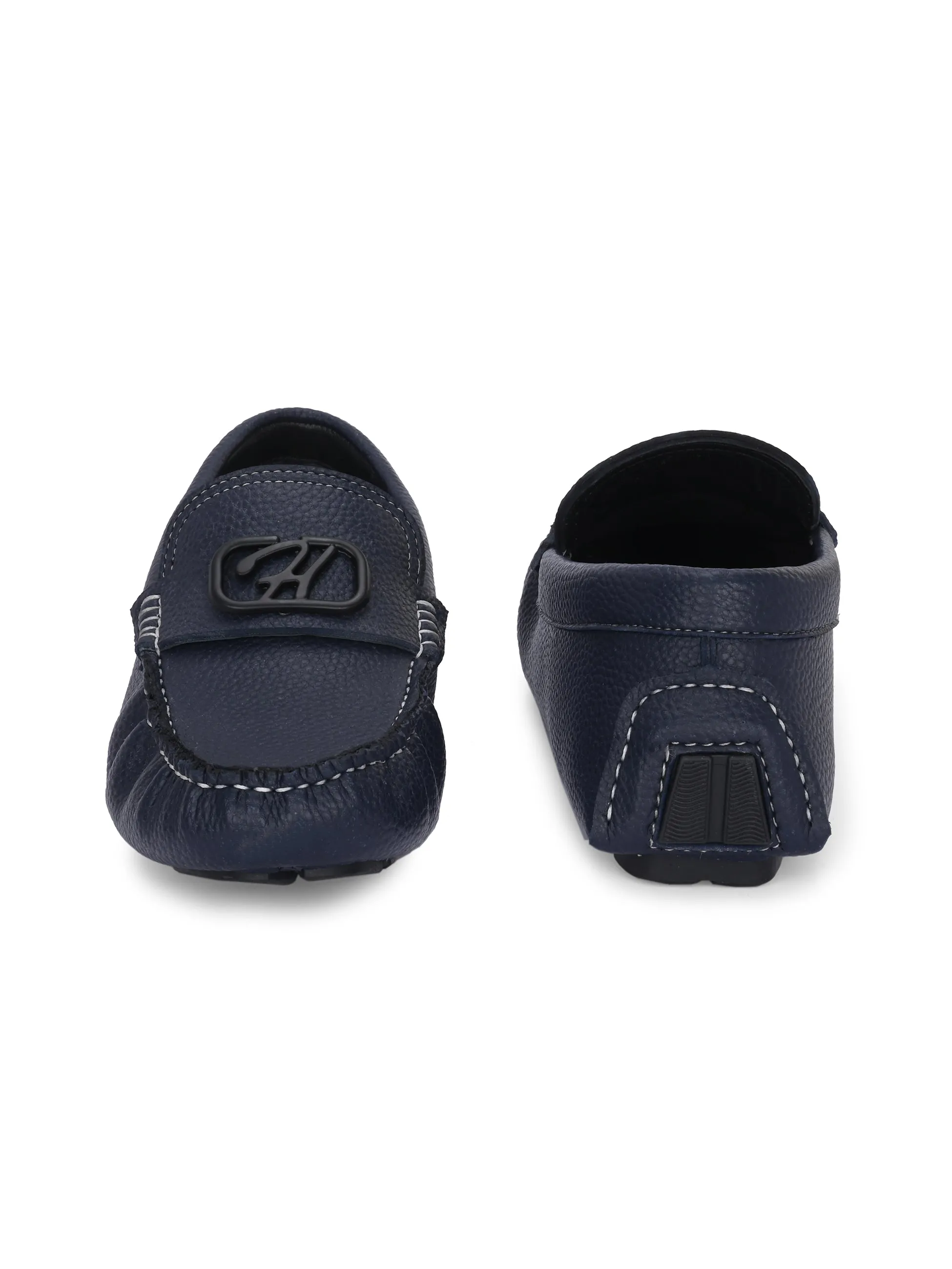 Hitz Men's Blue Leather Casual Loafers