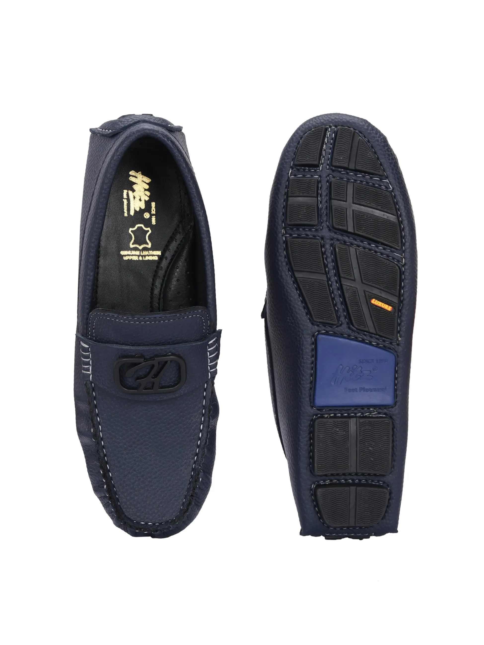 Hitz Men's Blue Leather Casual Loafers