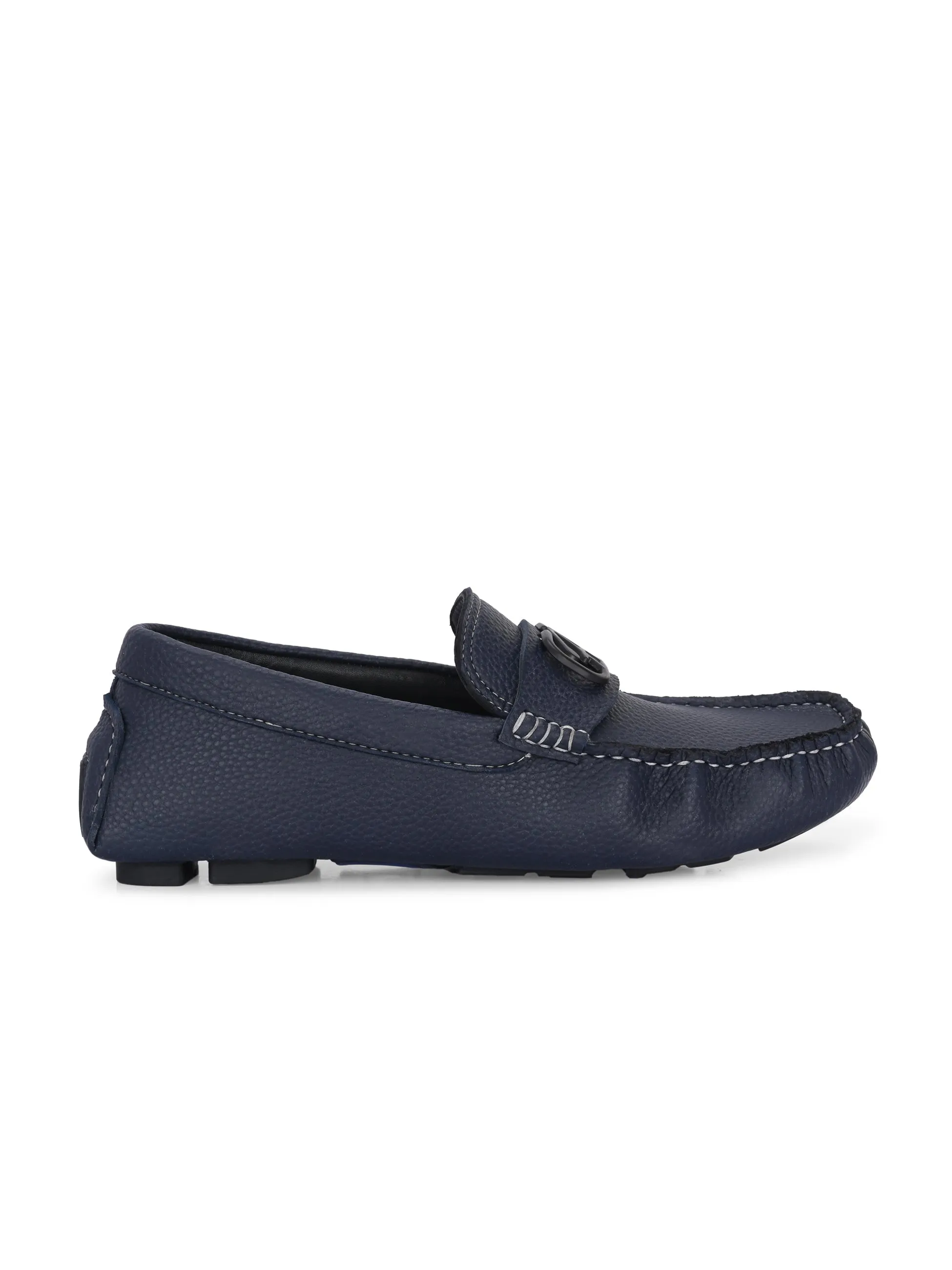 Hitz Men's Blue Leather Casual Loafers