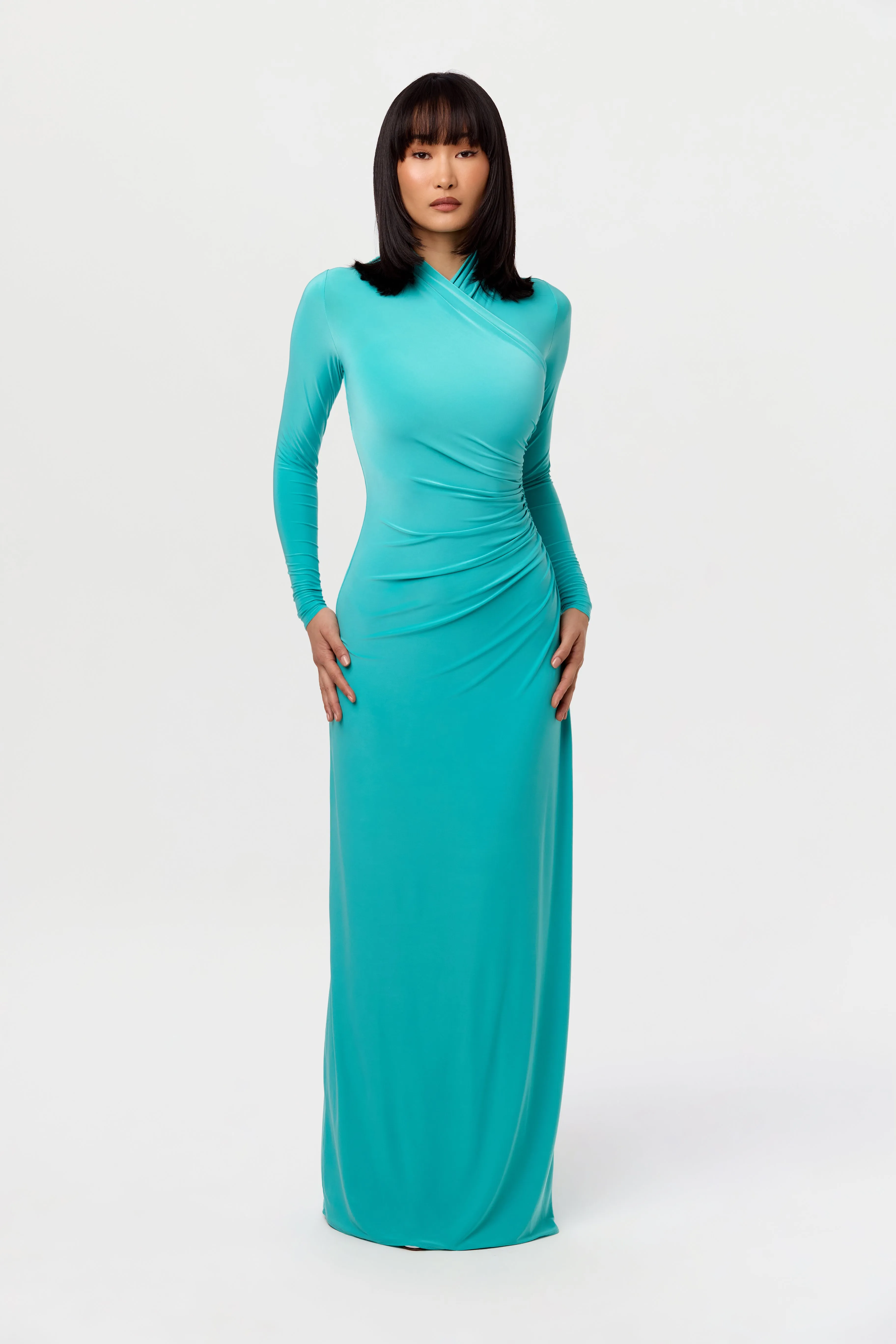 Hourglass Overlay Ruched Maxi Dress