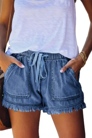 HVEPUO 2024 Womens High Waisted Shorts Casual High Rise Shorts Casual Summer Denim Shorts Distressed Short Shorts Low Rise Fringe