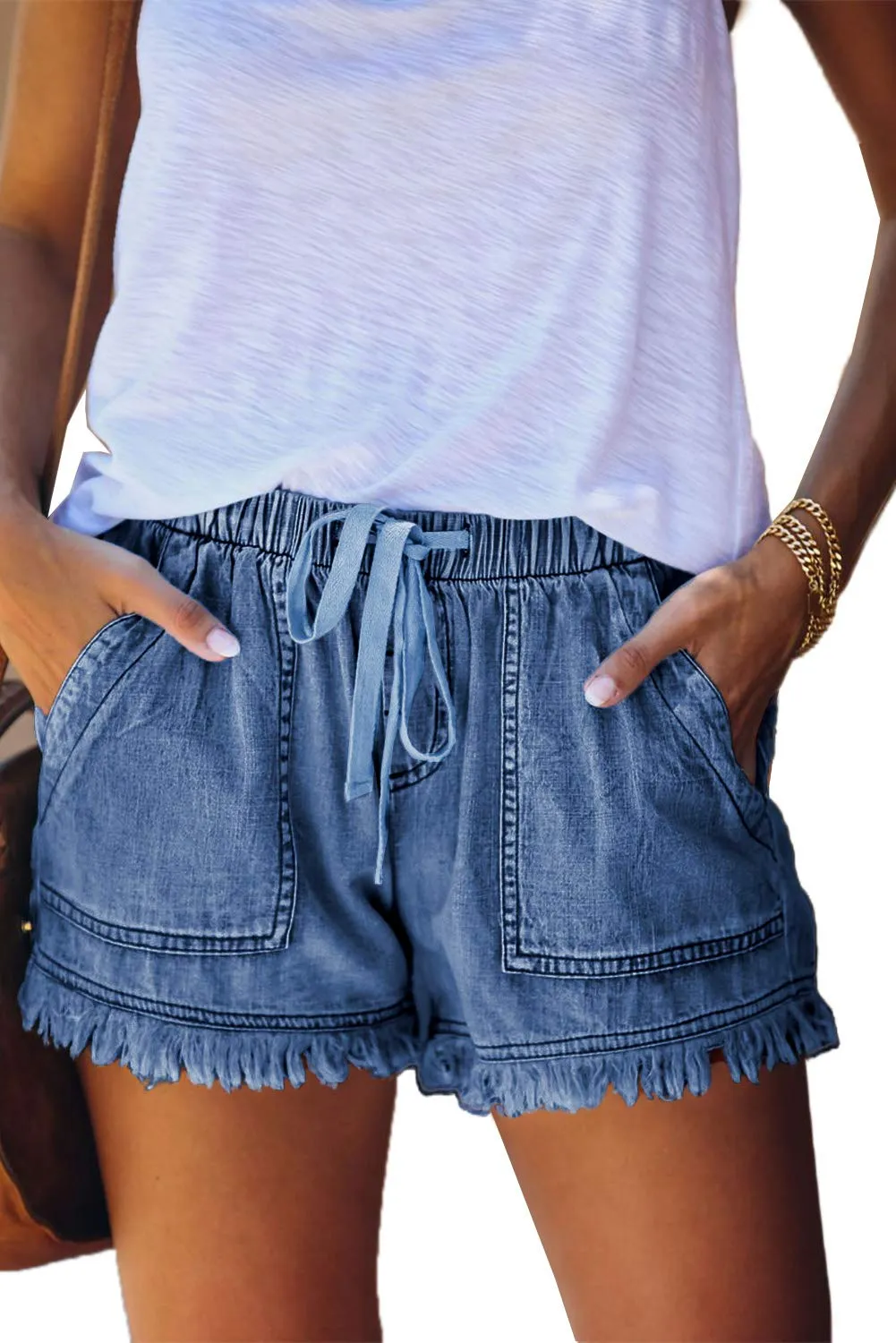 HVEPUO 2024 Womens High Waisted Shorts Casual High Rise Shorts Casual Summer Denim Shorts Distressed Short Shorts Low Rise Fringe