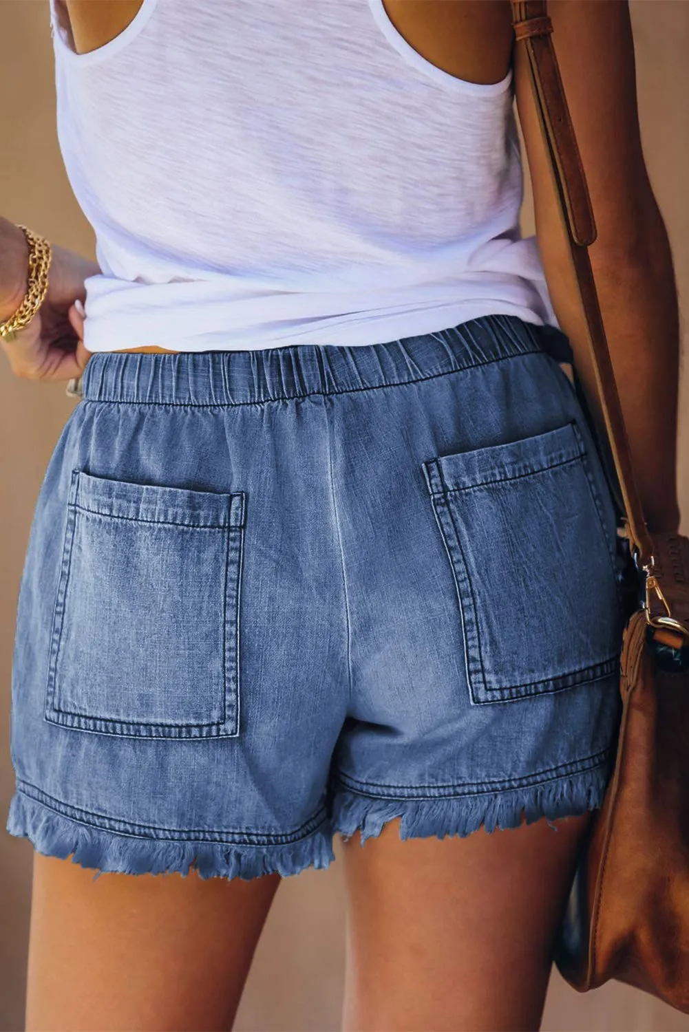 HVEPUO 2024 Womens High Waisted Shorts Casual High Rise Shorts Casual Summer Denim Shorts Distressed Short Shorts Low Rise Fringe
