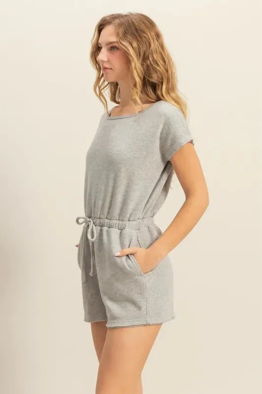 HYFVE Round Neck Short Sleeve Drawstring Waist Romper