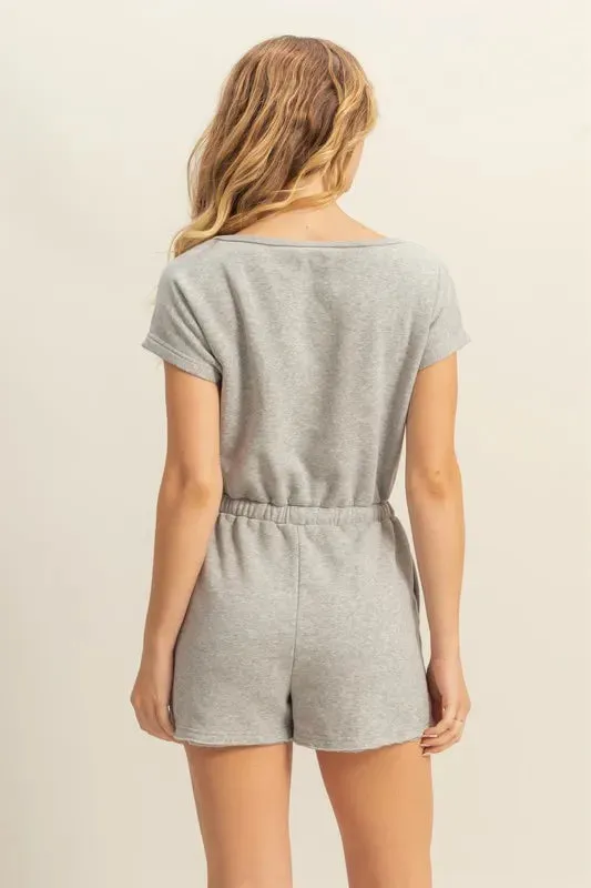 HYFVE Round Neck Short Sleeve Drawstring Waist Romper