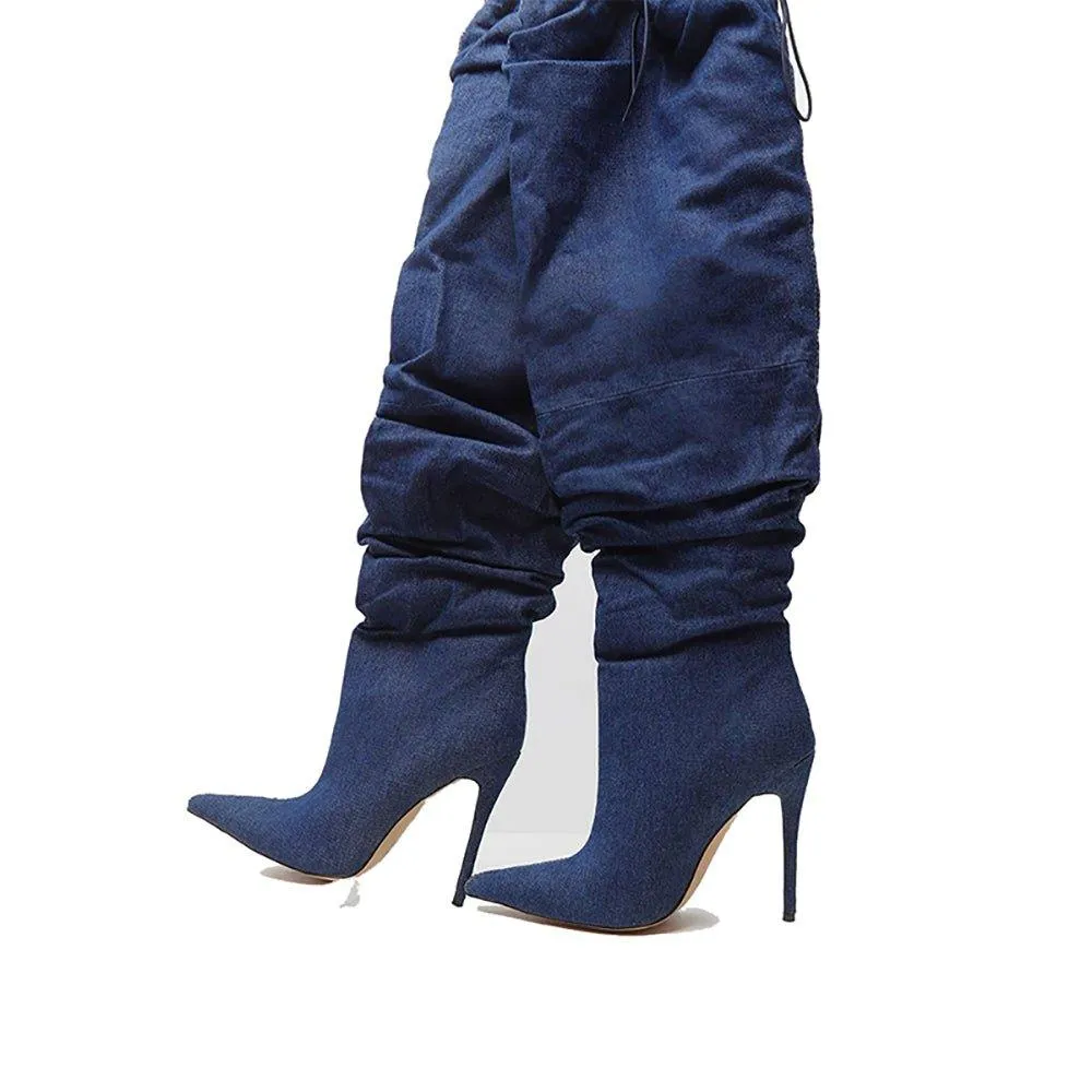 Jeans Knee High Boots