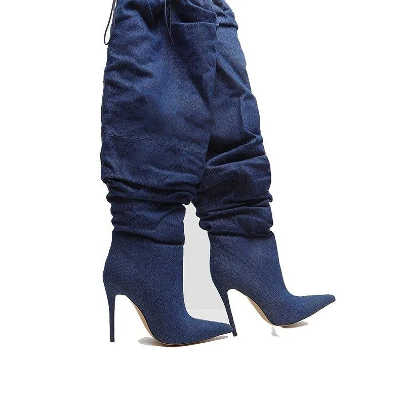 Jeans Knee High Boots