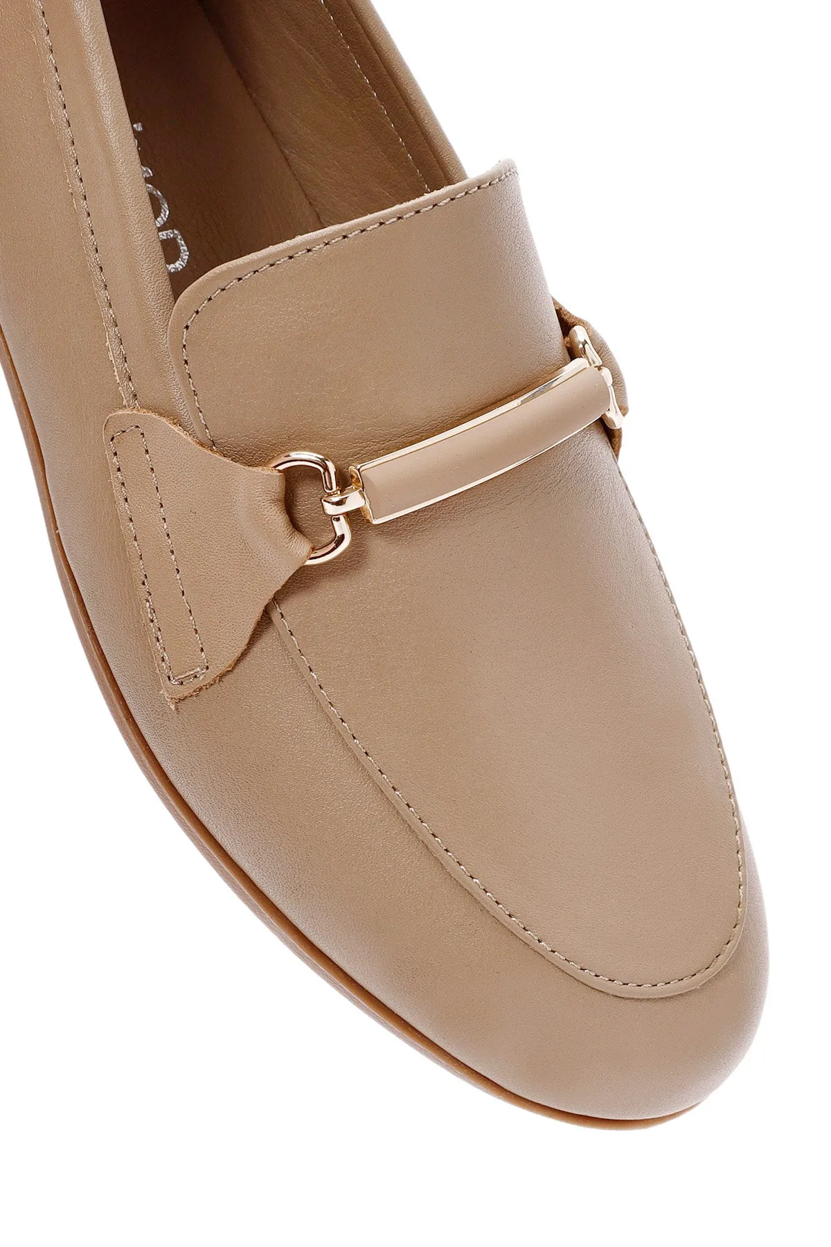 Kadın Pudra Toka Detaylı Deri Maskülen Loafer