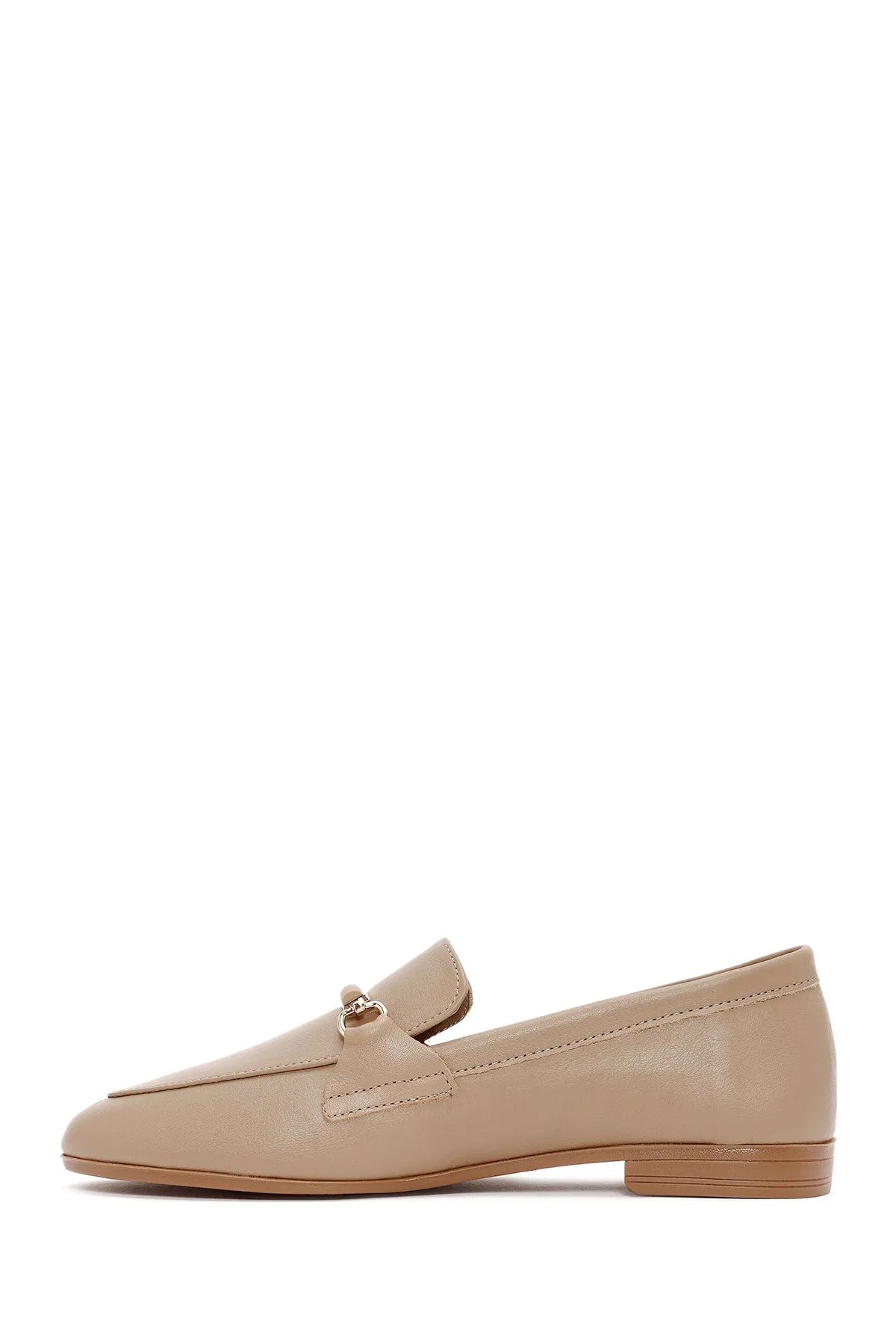 Kadın Pudra Toka Detaylı Deri Maskülen Loafer