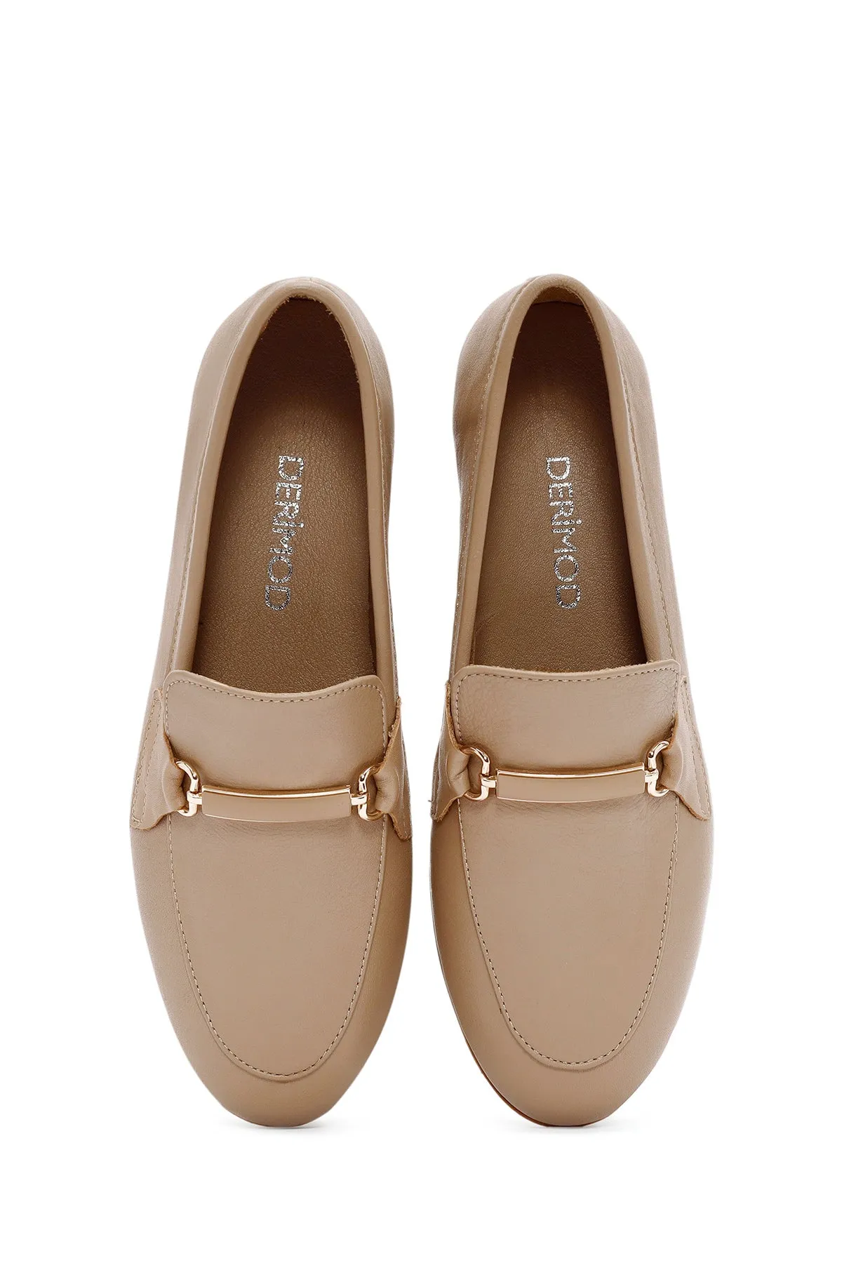 Kadın Pudra Toka Detaylı Deri Maskülen Loafer