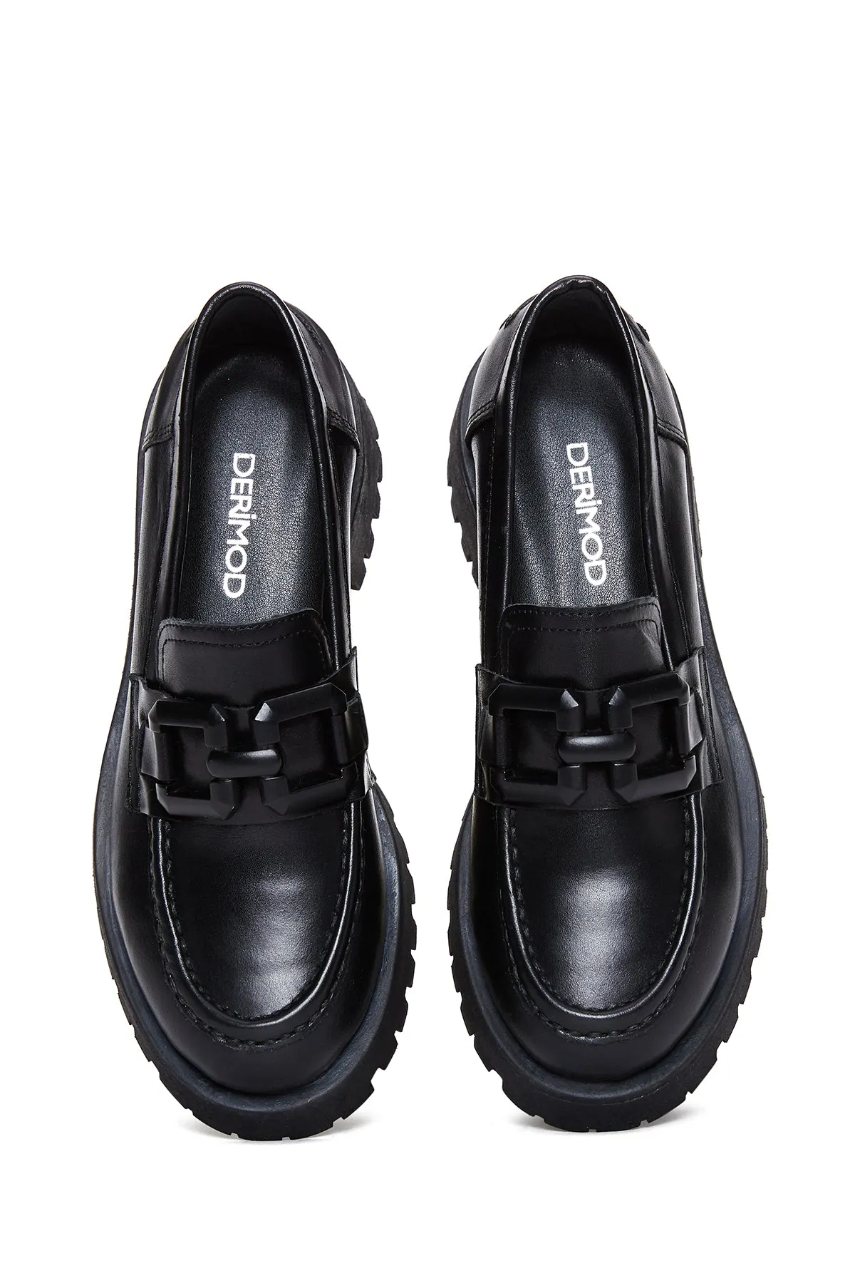 Kadın Siyah Deri Maskülen Loafer