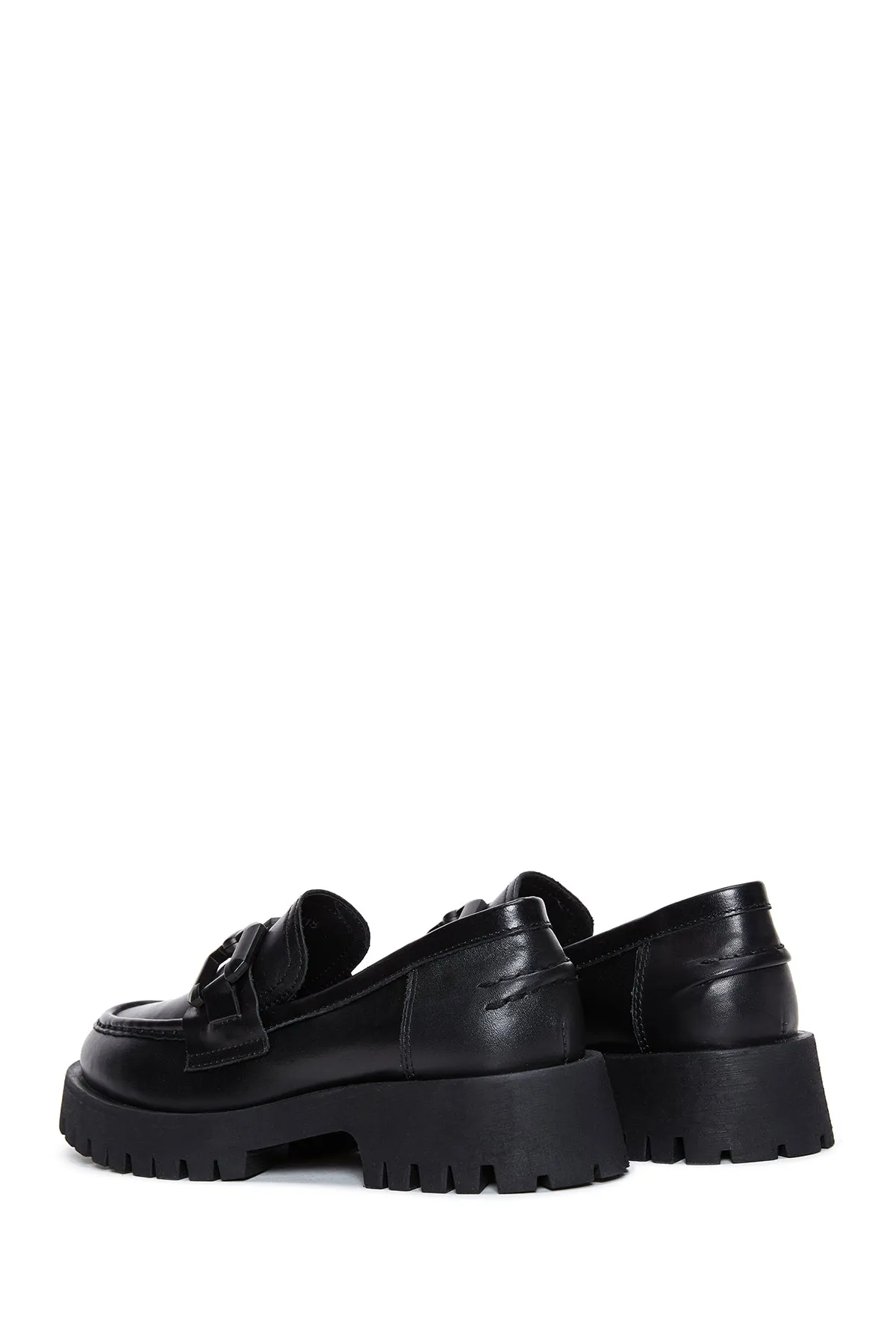 Kadın Siyah Deri Maskülen Loafer