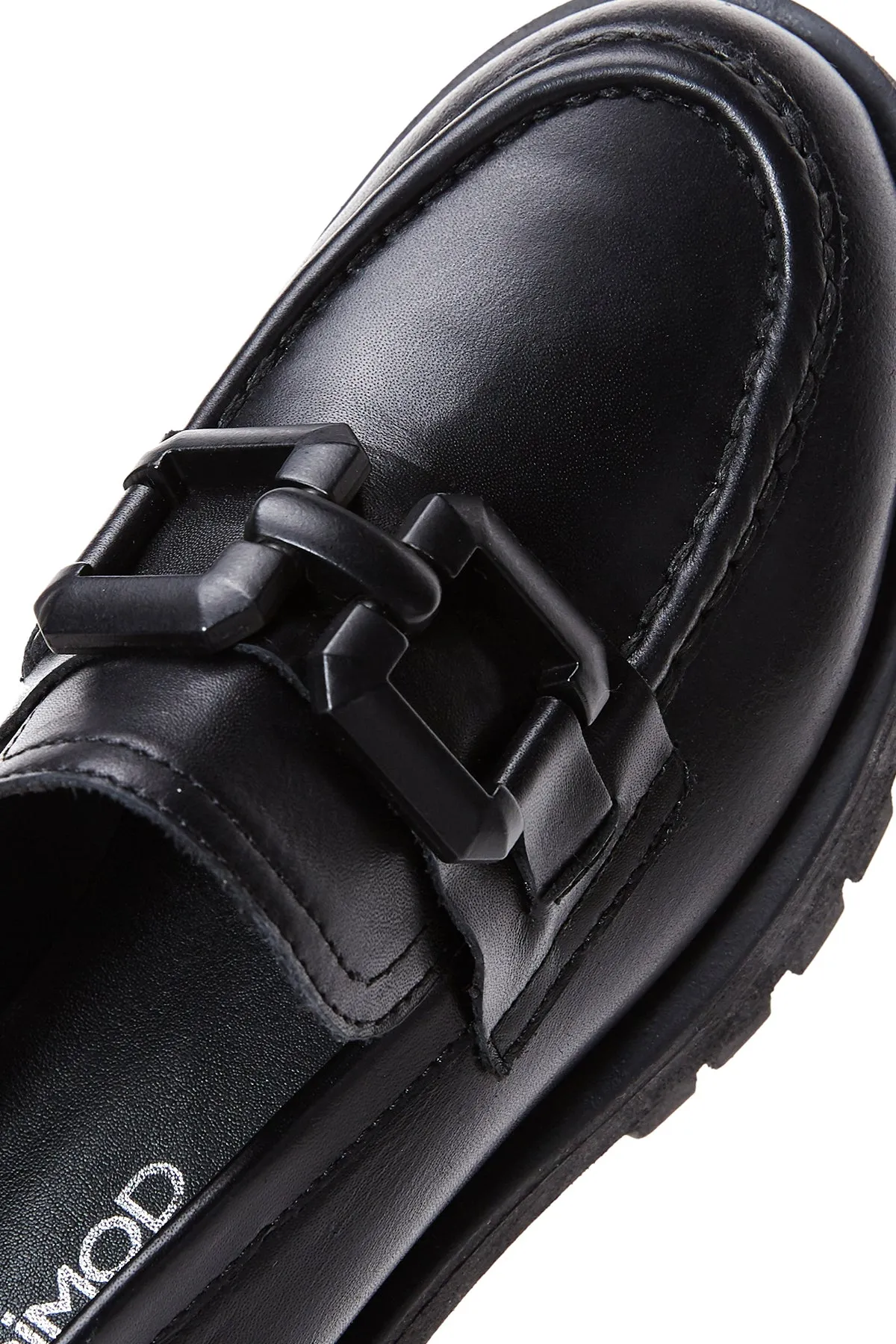 Kadın Siyah Deri Maskülen Loafer