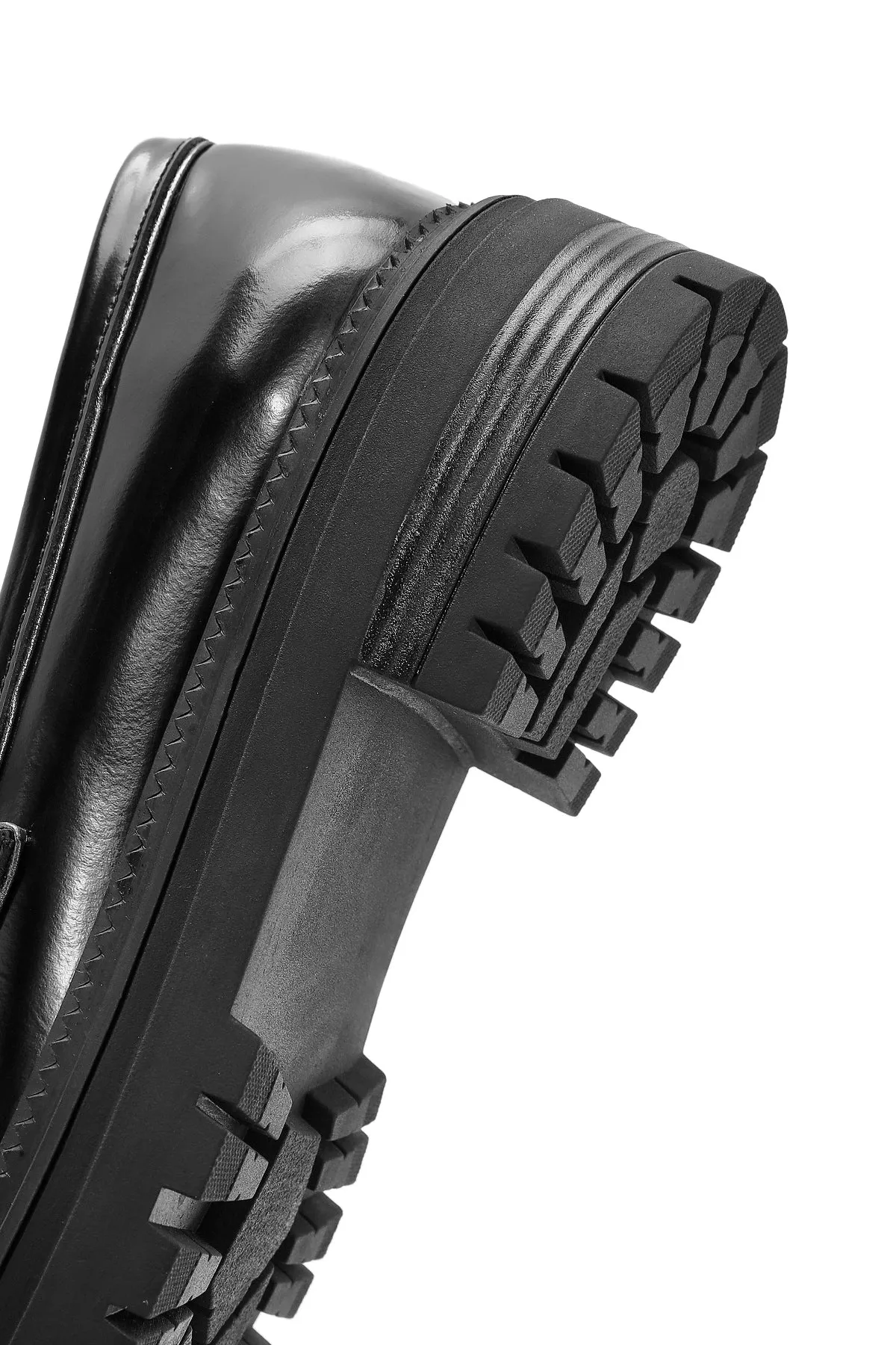 Kadın Siyah Kalın Tabanlı Deri Maskülen Loafer
