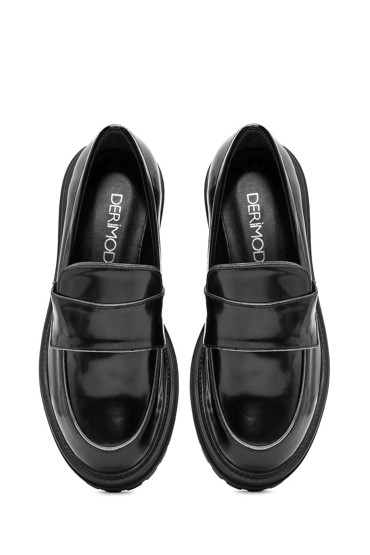 Kadın Siyah Kalın Tabanlı Deri Maskülen Loafer